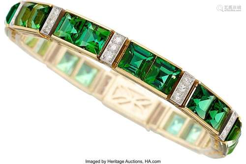 Tourmaline, Diamond, Platinum-Topped Gold Bracelet Stones: S...