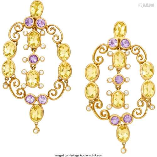 Laura Munder Diamond, Multi-Stone, Gold Earrings Stones: Ova...