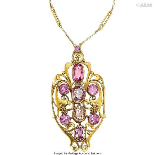 F.G. Hale Arts & Crafts Multi-Stone, Gold Necklace Stone...