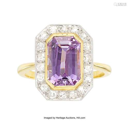 Ceylon Pinkish Purple Sapphire, Diamond, Platinum-Topped Gol...