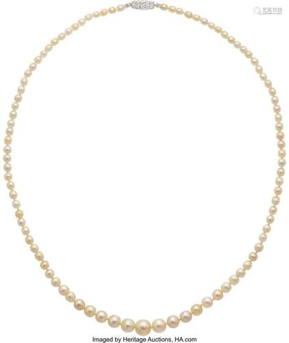 Natural Pearl, Diamond, Platinum, Gold Necklace Stones: Euro...