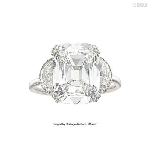 Art Deco Diamond, Platinum Ring Stones: Cushion-shaped diamo...