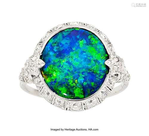 Art Deco Black Opal, Diamond, Platinum Ring Stones: Black op...