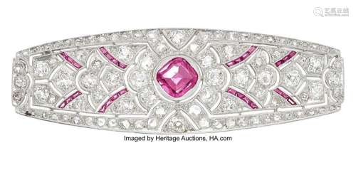 Art Deco Diamond, Pink Sapphire, Ruby, Platinum, White Gold ...
