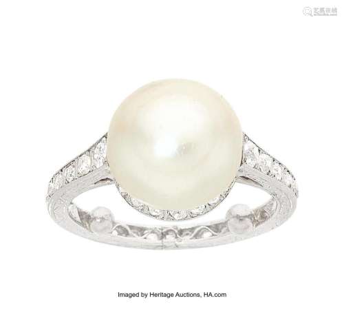 Art Deco Natural Pearl, Diamond, Platinum Eternity Ring Ston...