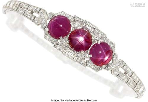 Burma Pink Star Sapphire, Diamond, Platinum Bracelet Stones:...