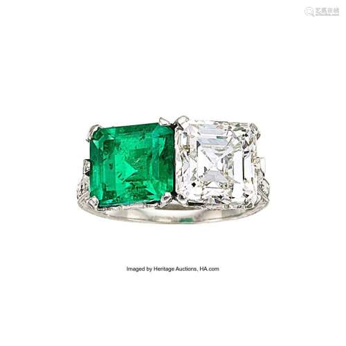 Art Deco Colombian Emerald, Diamond, Platinum Ring Stones: S...