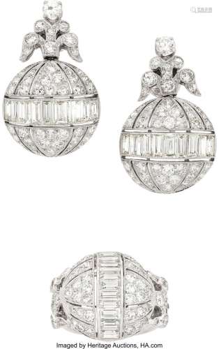 Art Deco Diamond, Platinum, White Gold Jewelry Suite Stones:...