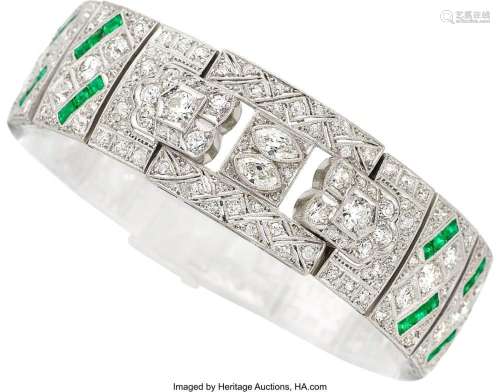 E.M. Gattle & Co. Art Deco Diamond, Emerald, Platinum Br...