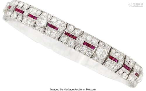Art Deco Diamond, Ruby, Platinum, White Gold Bracelet Stones...