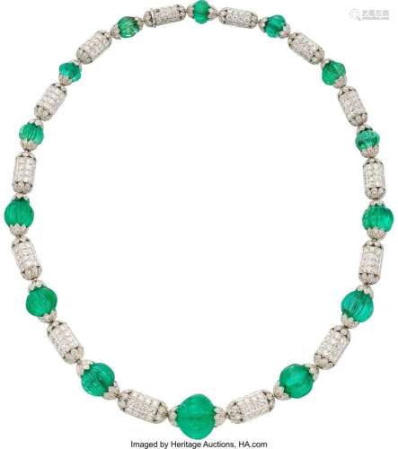 Art Deco Colombian Emerald, Diamond, Platinum Necklace Stone...