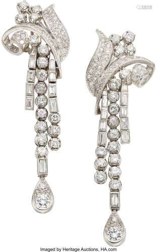 Diamond, Platinum, White Gold, Palladium Earrings Stones: Fu...
