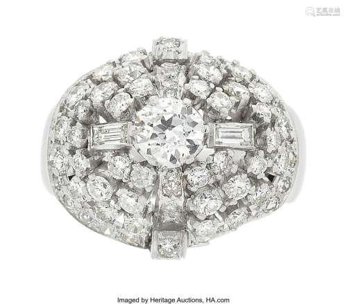 Diamond, Platinum Ring Stones: Mine-cut diamond weighing 1.1...