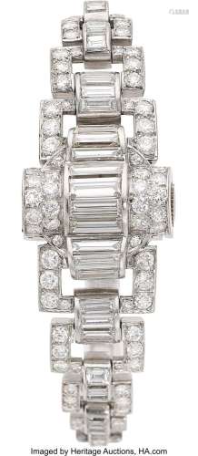 Art Deco Swiss Diamond, Platinum Covered Dial Watch Case: 16...