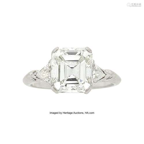 Diamond, Platinum Ring Stones: Emerald-cut diamond weighing ...