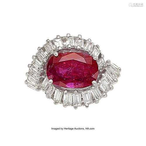 Vourakis Burma Ruby, Diamond, Platinum Ring Stones: Cushion-...