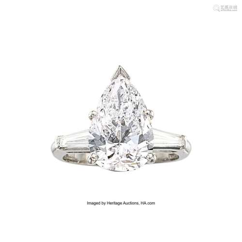Diamond, Platinum Ring Stones: Pear-shaped diamond weighing ...