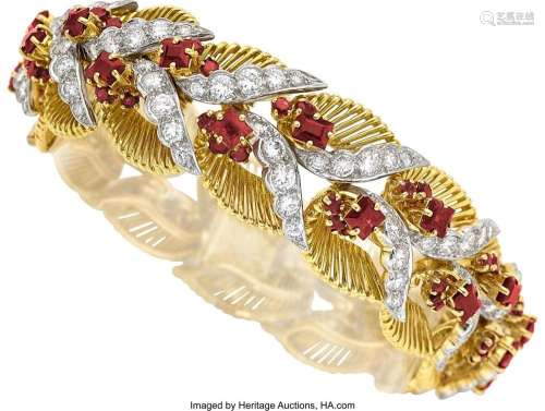 Gübelin Diamond, Ruby, Platinum-Topped Gold Bracelet Stones:...
