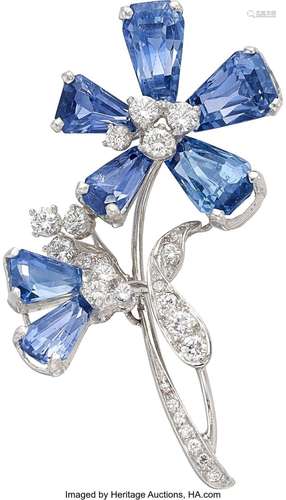 Oscar Heyman Sapphire, Diamond, Platinum Brooch, circa 1954 ...