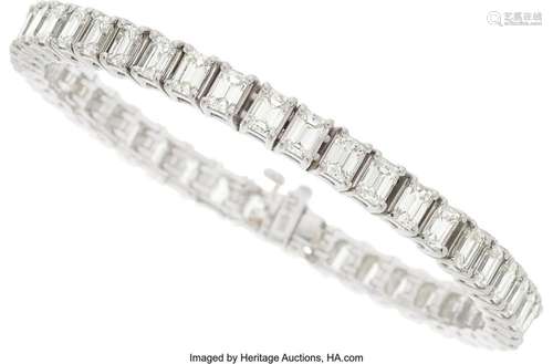 Diamond, Platinum Bracelet Stones: Emerald-cut diamonds weig...