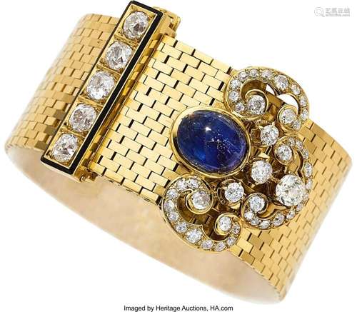 Van Cleef & Arpels Diamond, Sapphire, Enamel, Gold Brace...