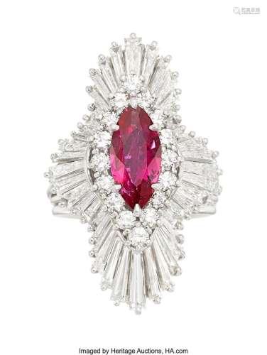 Ruby, Diamond, Platinum Ring Stones: Marquise-shaped ruby we...