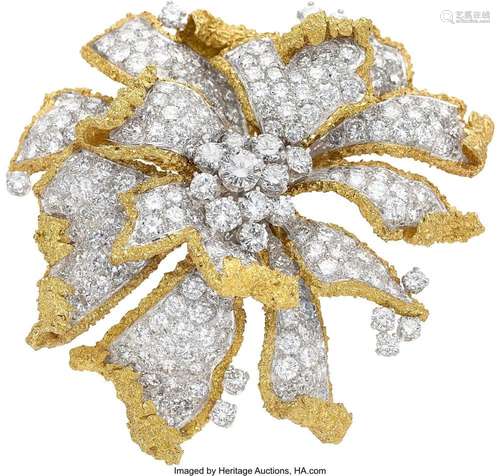 Diamond, Platinum, Gold Brooch Stones: Full-cut diamonds wei...