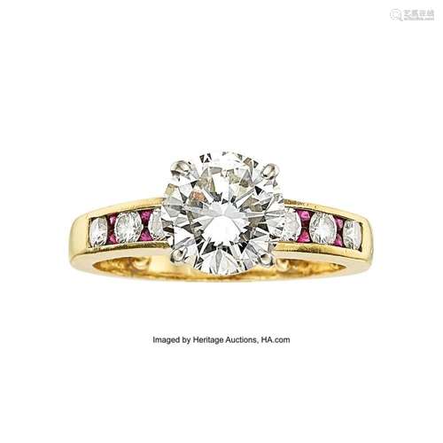 Diamond, Ruby, Gold Ring Stones: Round brilliant-cut diamond...