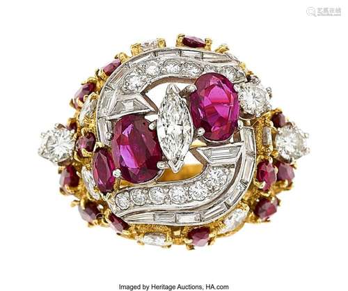 Diamond, Ruby, Platinum, Gold Ring Stones: Full, baguette, t...