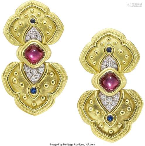 SeidenGang Diamond, Sapphire, Pink Tourmaline, Gold Earrings...