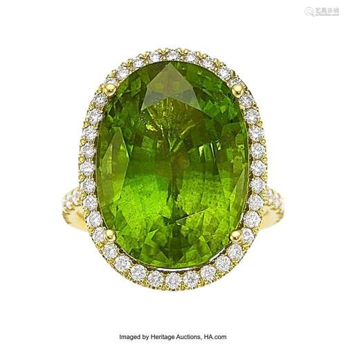 Peridot, Diamond, Gold Ring Stones: Oval-shaped peridot weig...