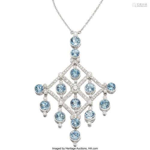 Tiffany & Co. Aquamarine, Diamond, Platinum Necklace Sto...