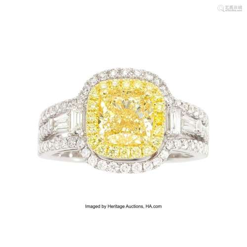 Colored Diamond, Diamond, Gold Ring Stones: Cushion-shaped y...