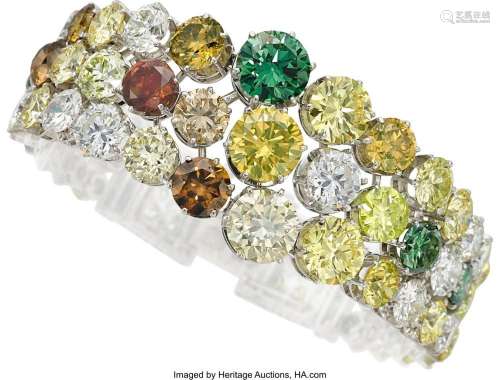Diamond, Colored Diamond, Platinum Bracelet Stones: Round br...