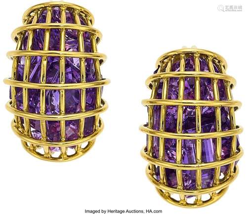 Verdura Amethyst, Gold Earrings Stones: Faceted amethysts Me...