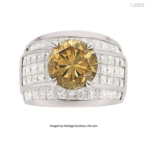 Brown-Yellow Diamond, Diamond, White Gold Ring Stones: Round...