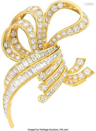 Diamond, Gold-Plated Platinum Brooch Stones: Full, single an...