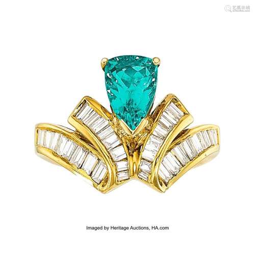 Paraiba Tourmaline, Diamond, Gold Ring Stones: Triangular mo...