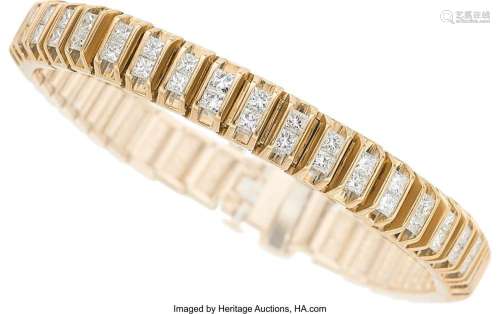 Diamond, Gold Bracelet Stones: Square brilliant-cut diamonds...