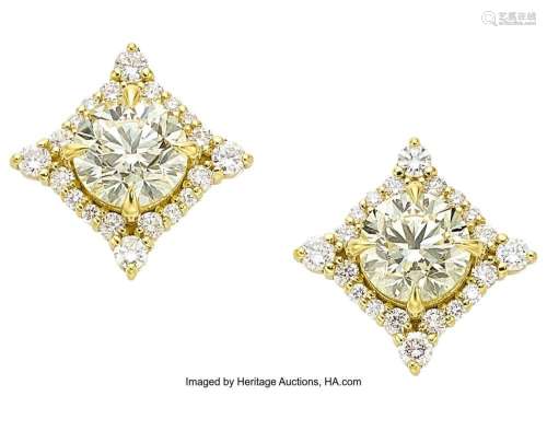 Diamond, Gold Earrings Stones: Round brilliant-cut diamonds ...
