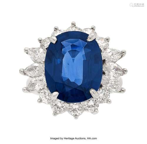 Sapphire, Diamond, Platinum Ring Stones: Oval-shaped sapphir...