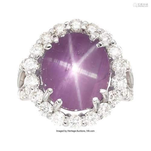 Purple Star Sapphire, Diamond, White Gold Ring Stones: Purpl...