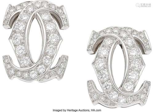 Cartier Diamond, White Gold Earrings, French Stones: Full-cu...