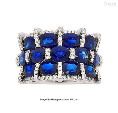 Sapphire, Diamond, White Gold Ring Stones: Oval-shaped sapph...