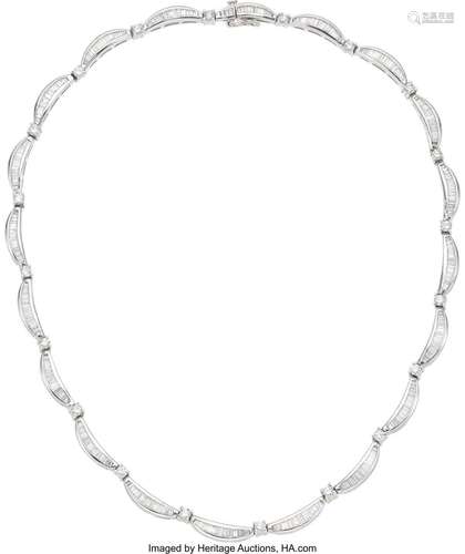 Diamond, Platinum Necklace Stones: Tapered baguette-cut diam...