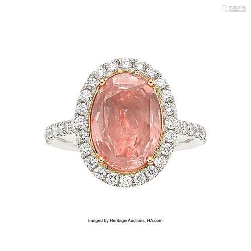 Ceylon Padparadscha Sapphire, Diamond, Platinum, Rose Gold R...