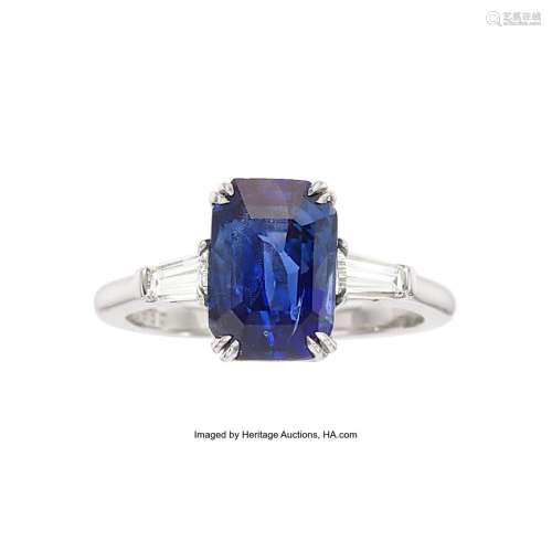 Kashmir Sapphire, Diamond, Platinum Ring Stones: Emerald-cut...