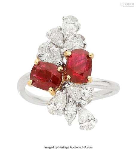Burma Ruby, Diamond, Gold Ring Stones: Cushion-shaped rubies...