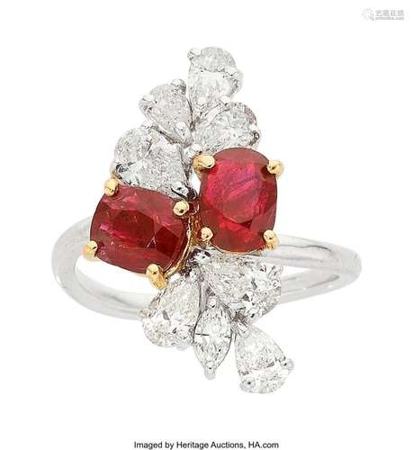 Burma Ruby, Diamond, Gold Ring Stones: Cushion-shaped rubies...