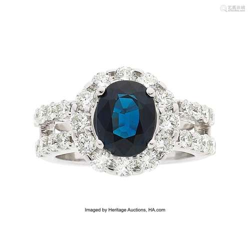 Sapphire, Diamond, White Gold Ring Stones: Oval-shaped sapph...